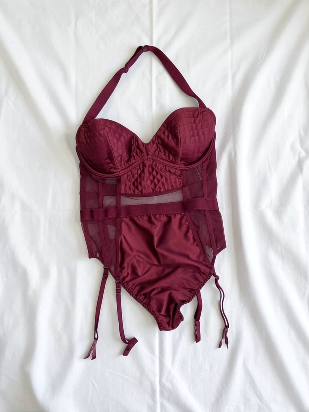 Victoria's Secret Deep Wine Mesh Bustier Bodysuit
